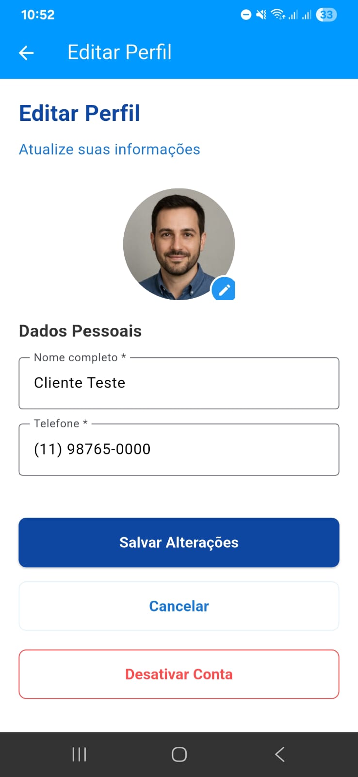Tela de exclusão de conta no aplicativo FaxiSmart
